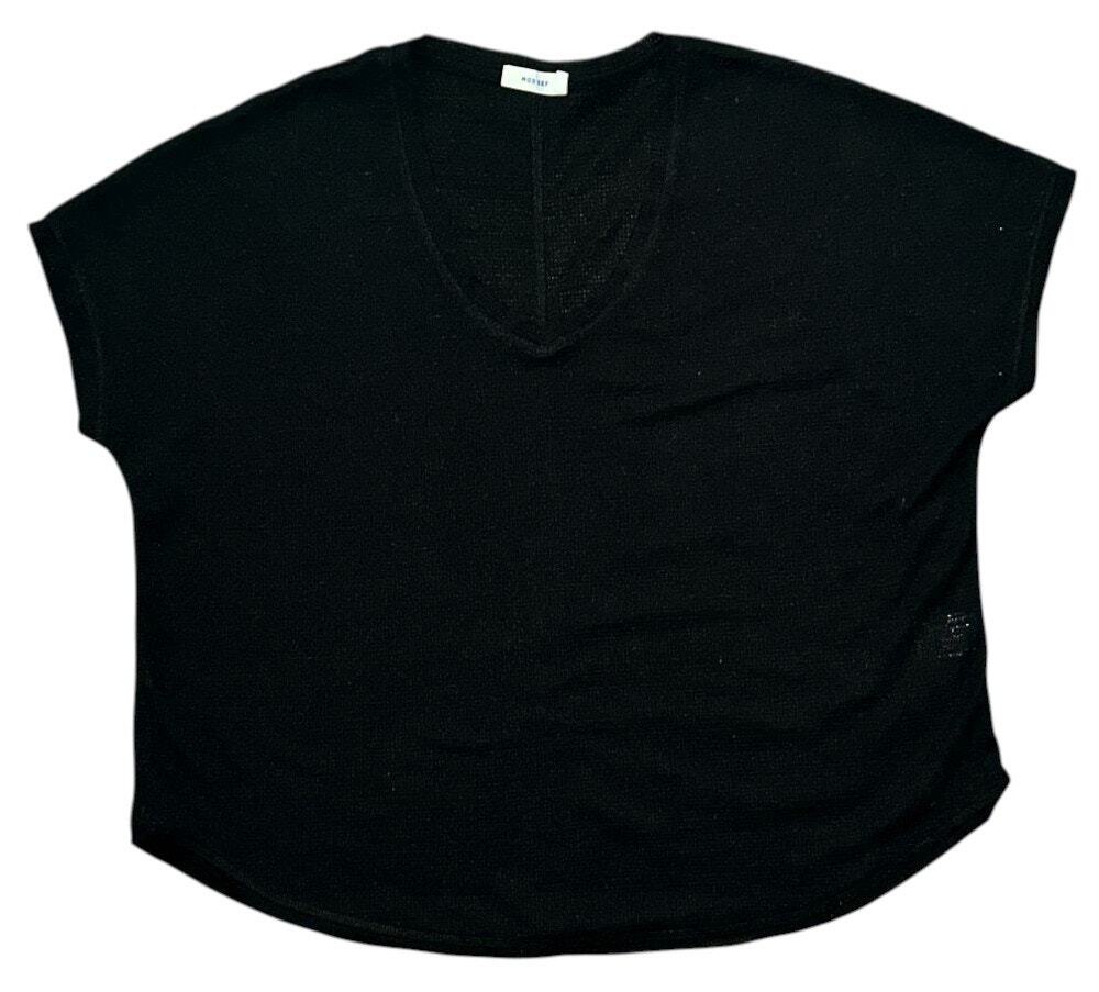 Mod Ref Lightweight V-neck Short-Sleeve Black Knit Top Small